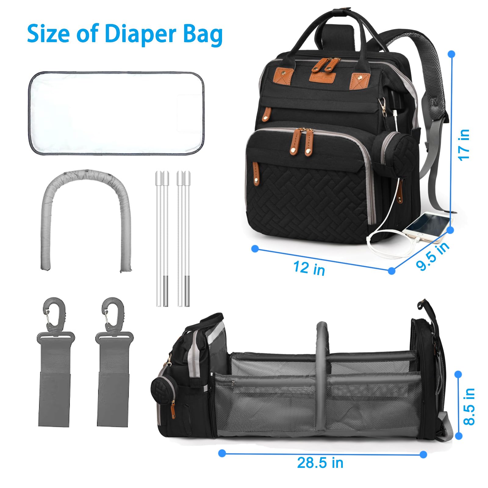Jeryswet diaper bag front-pocket with aluminum-foil lining keeps bottles warm.