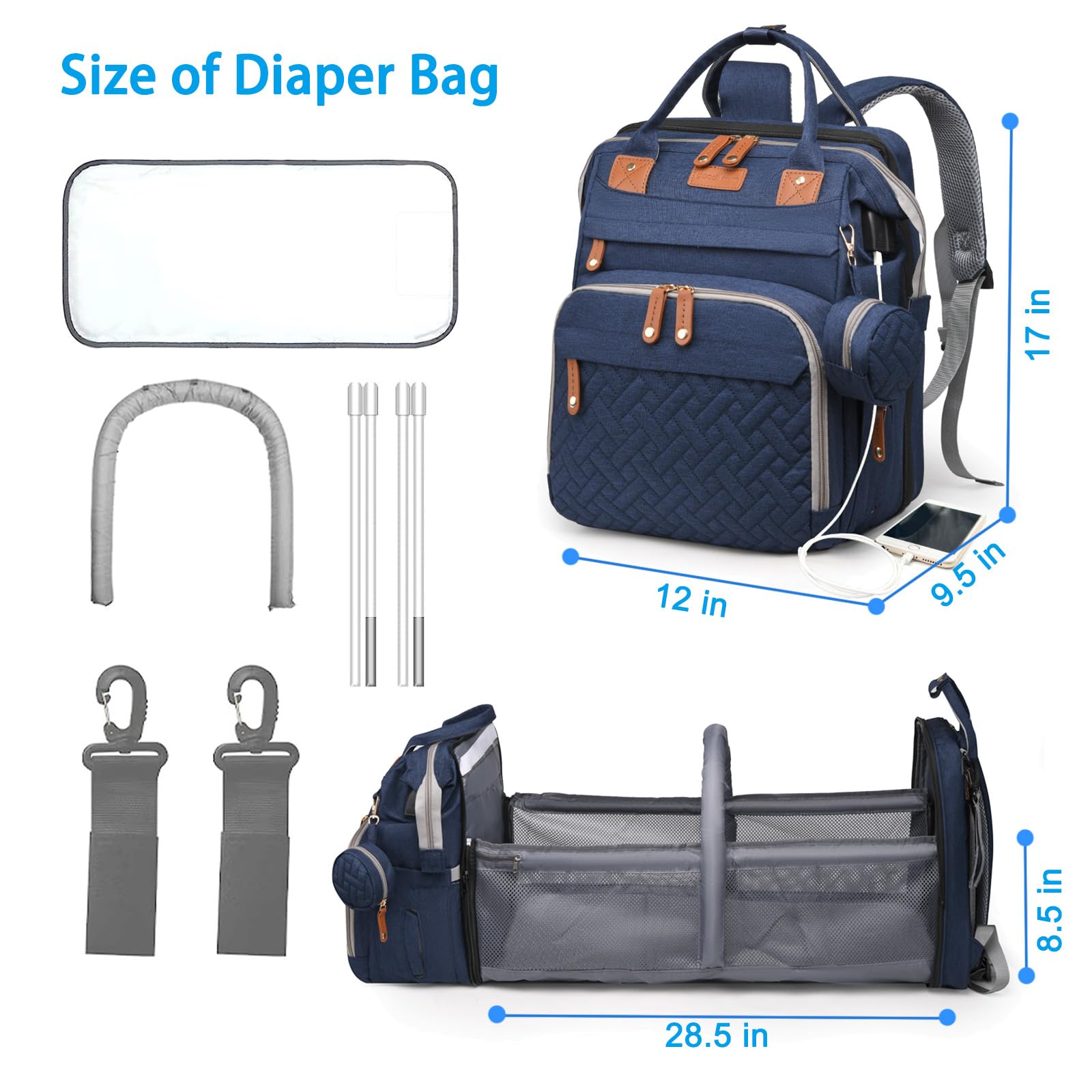 Jeryswet diaper bag large capacity pockets organize bottles, clothes, and toys