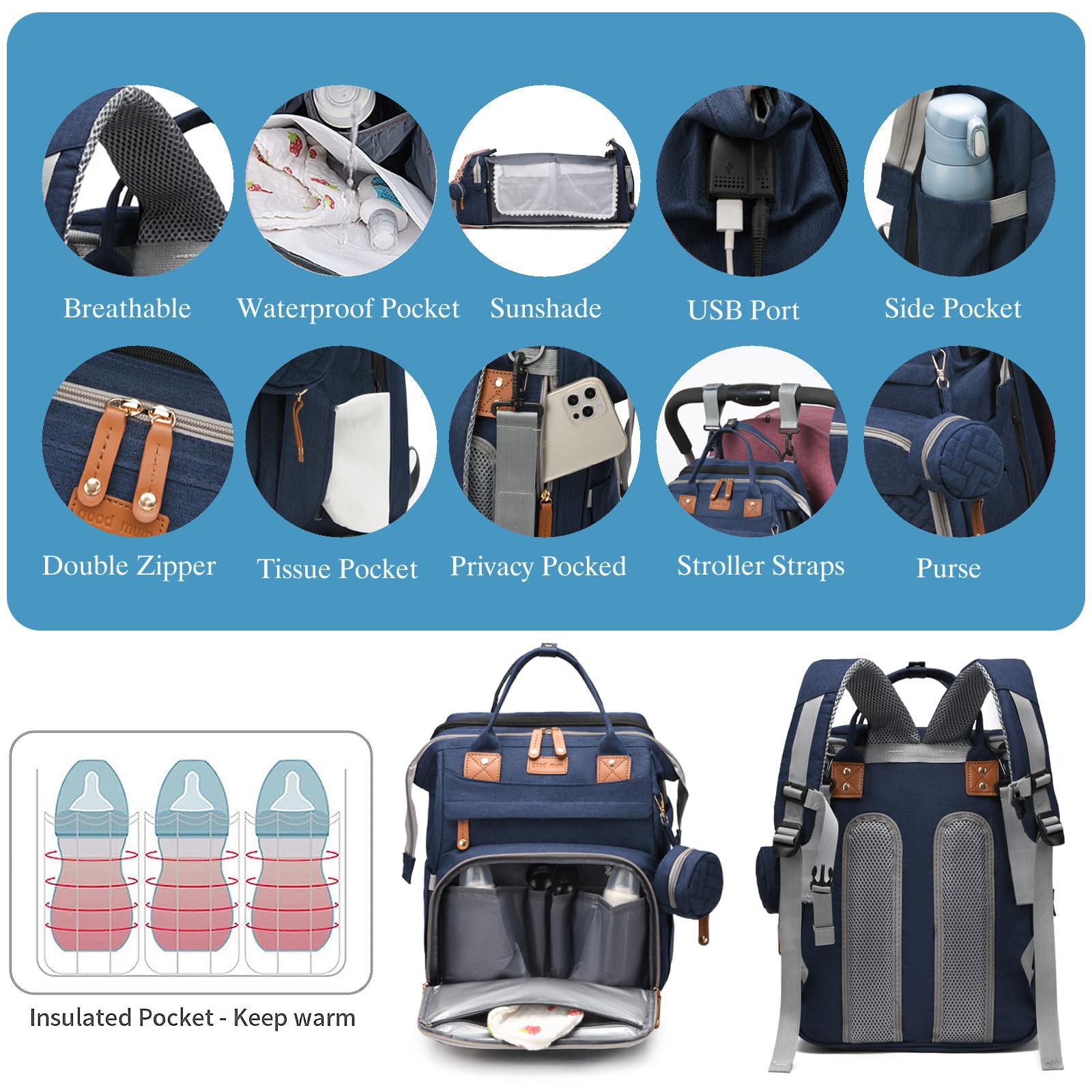 Jeryswet diaper bag waterproof fabric protects contents from spills