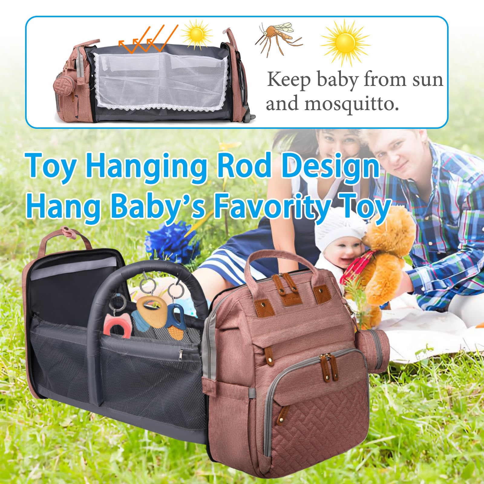 Jeryswet diaper bag interior with 19 pockets for bottles, diapers, and outfits.