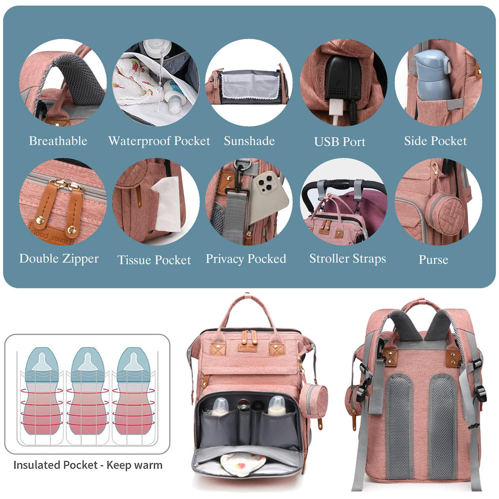 Jeryswet pink diaper bag offers durable, stylish carry for moms and dads.