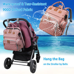 Jeryswet diaper bag with wide straps and built-in stroller straps for hands-free outings.
