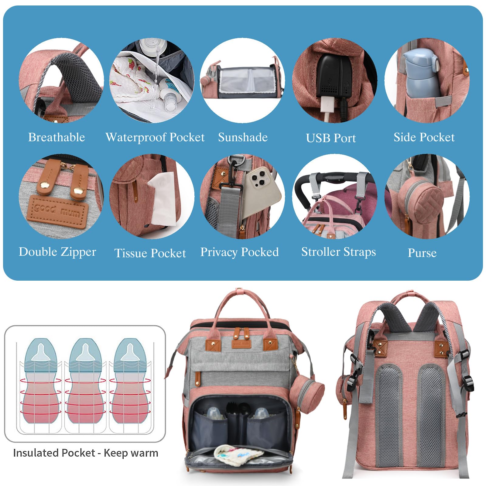 Jeryswet stroller straps attach the bag to a stroller easily