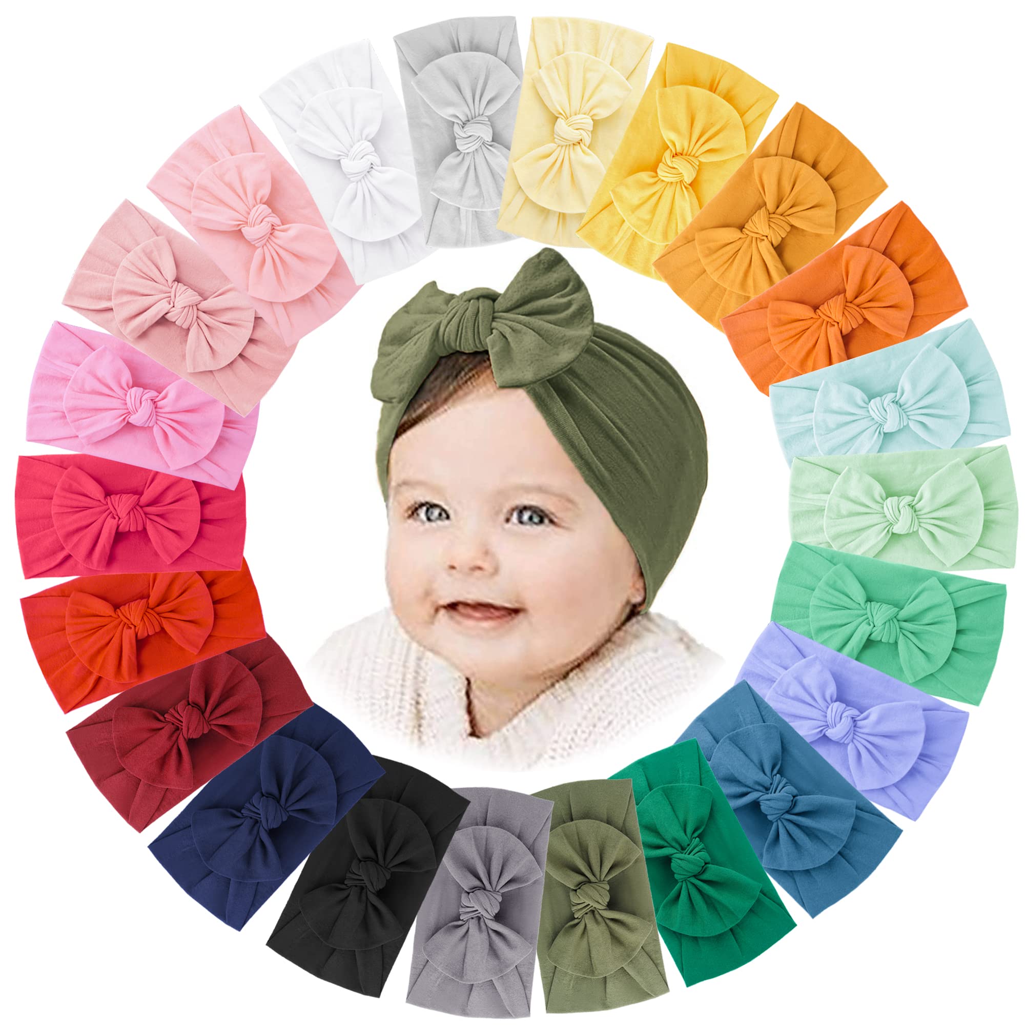 Jesries 22 colors bow set on soft nylon headbands for versatile daily styling options