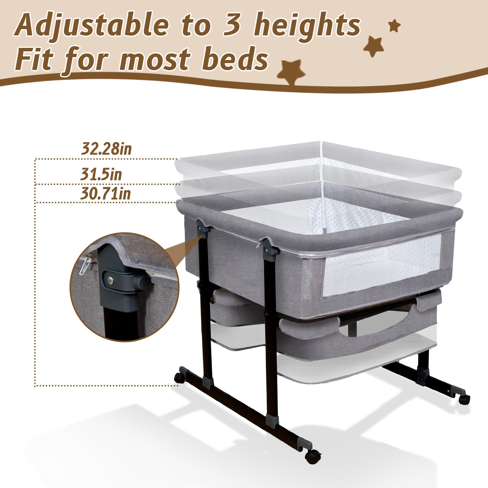 Jestonten twin bassinet bedside-mode enables easy nighttime feeding