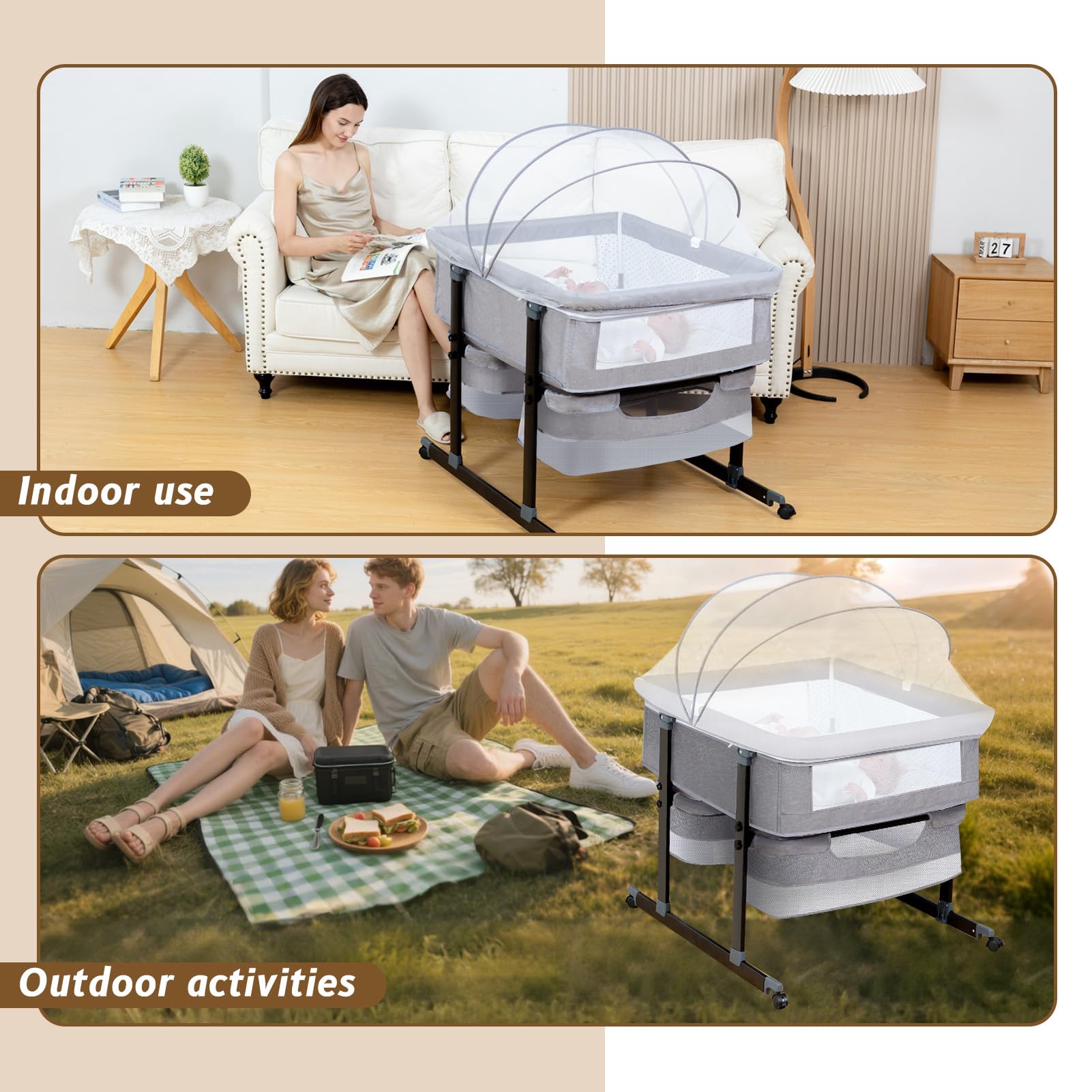 Jestonten twin bassinet fold-travel demonstrates tool-free setup for on-the-go parents