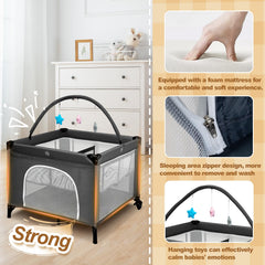 Jestonten Twin Bassinet with hanging toys to engage twins during play.