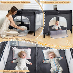Jestonten Twin Bassinet side-entry with breathable mesh for easy access.