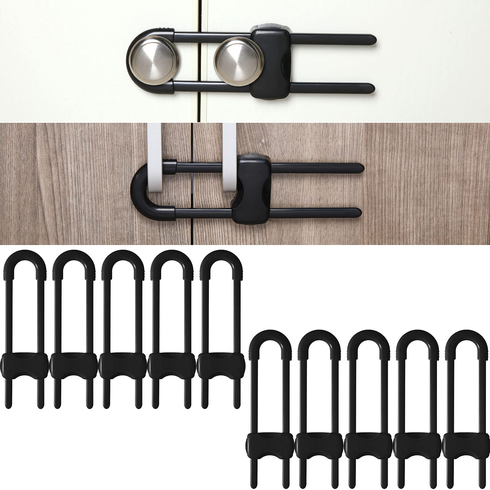 Jetec 10-piece cabinet locks pack secures cabinet for toddler safety.