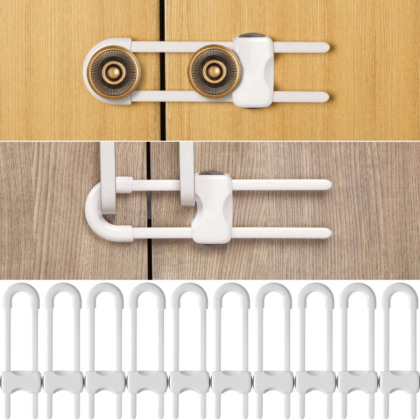Jetec 10-piece cabinet locks pack ready for childproofing kitchen cabinets and drawers.