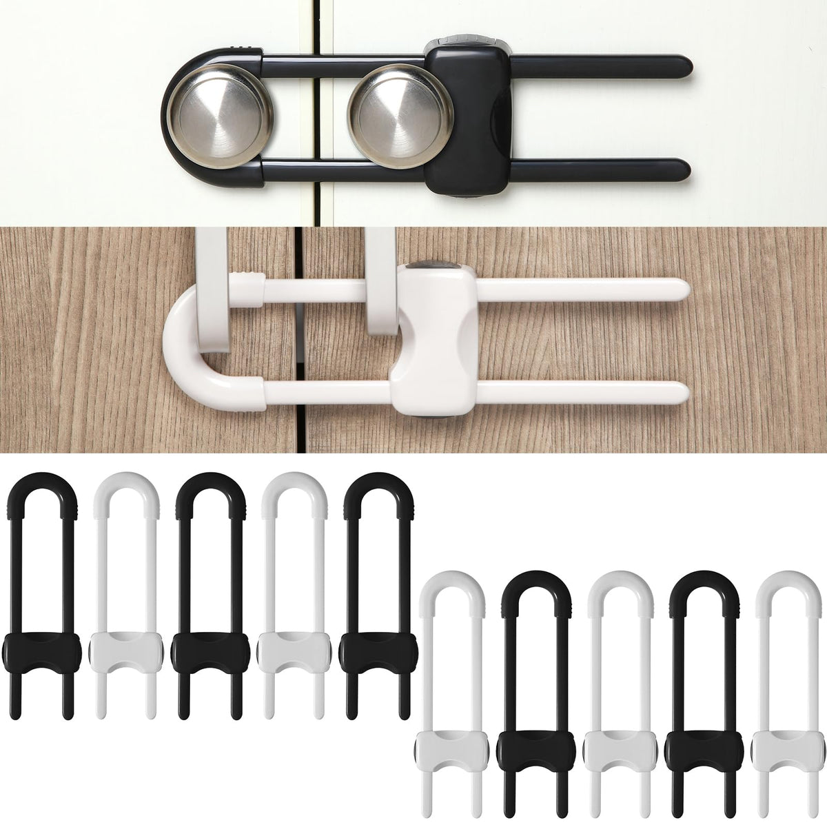 Jetec 10-piece cabinet locks pack ready for quick safety setup protecting kids.