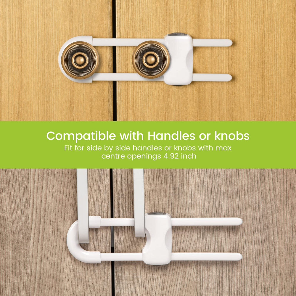 Jetec adjustable cabinet locks fit various knob spacing for flexible home safety.