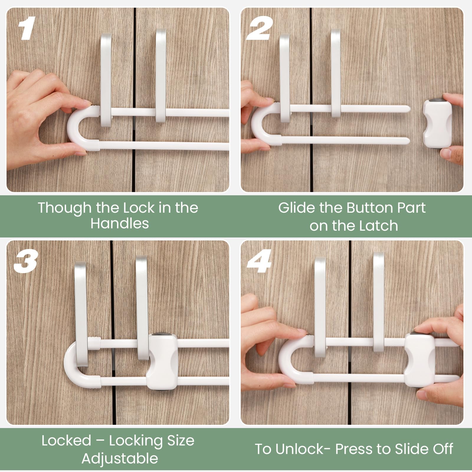 Jetec adult-friendly child-proof latch keeps cabinets accessible for adults while restricting child access.