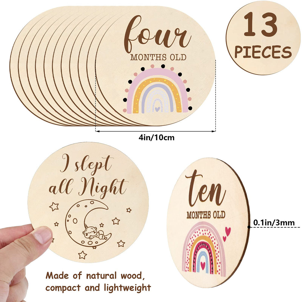 Jetec baby milestone wooden disc rainbow back design for growth records
