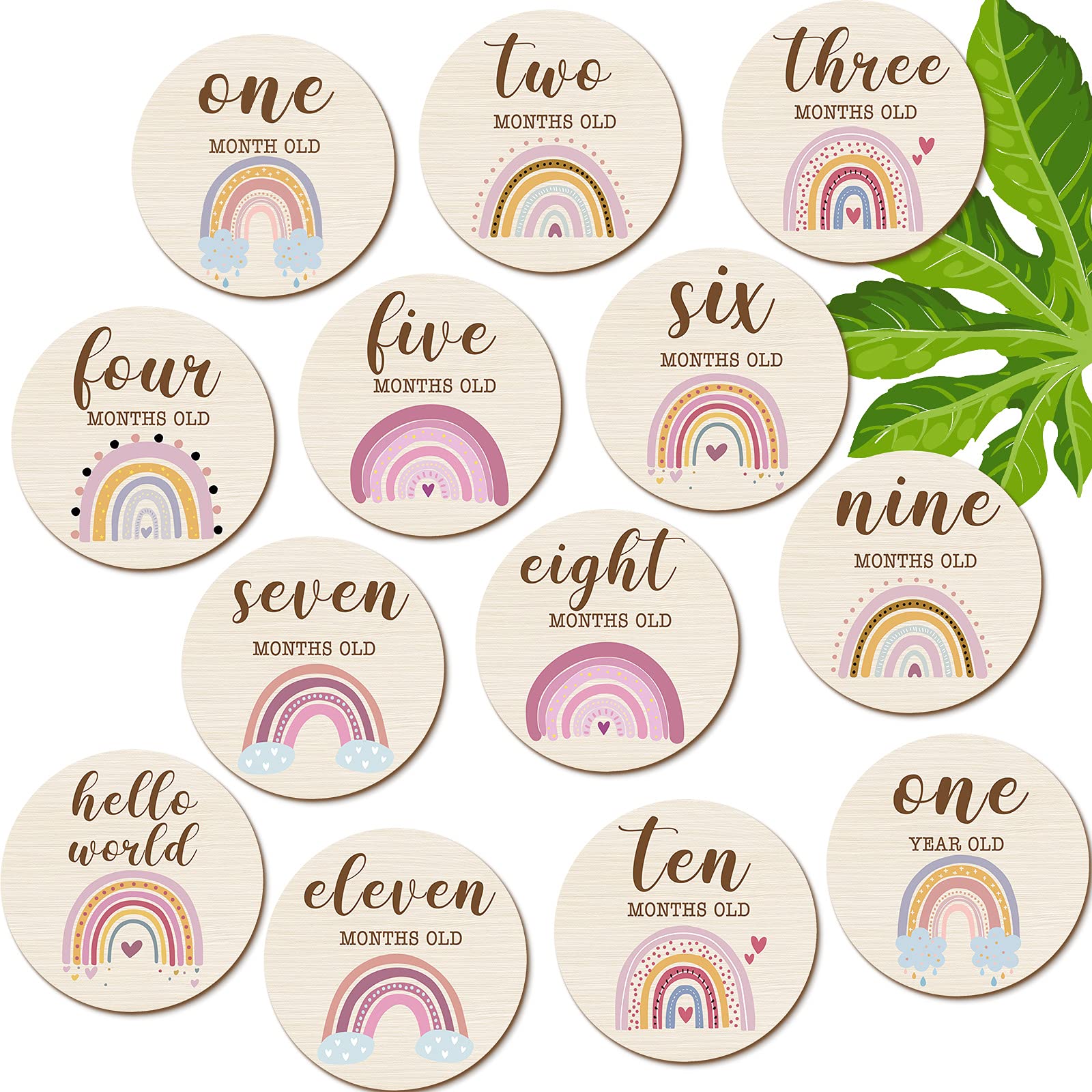 Jetec baby milestone wooden disc with rainbow front for monthly photos