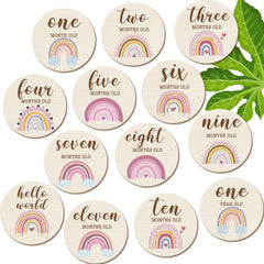 Jetec baby milestone wooden disc with rainbow front for monthly photos