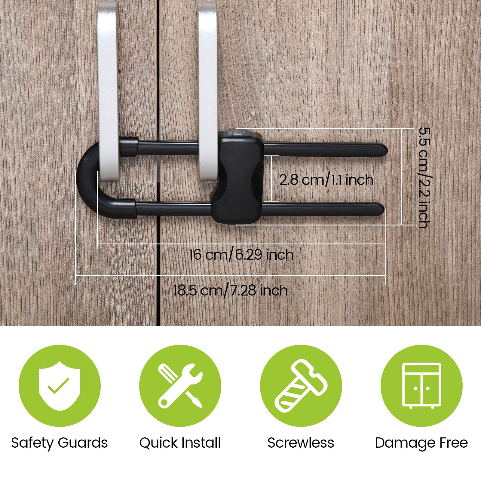 Jetec cabinet locks showcase easy-installation on a cabinet door for quick childproofing.