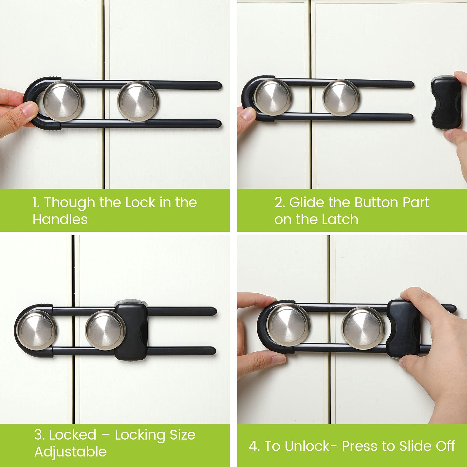 Jetec cabinet locks installed on kitchen cabinet doors demonstrating safety.