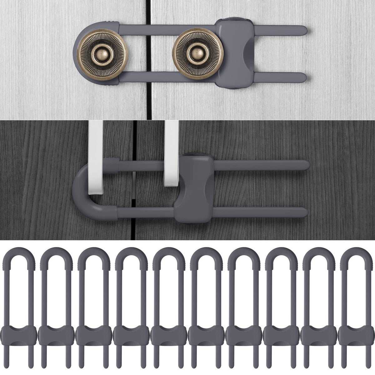 Jetec cabinet locks pack setup shows tool-free installation for babyproofing cabinets