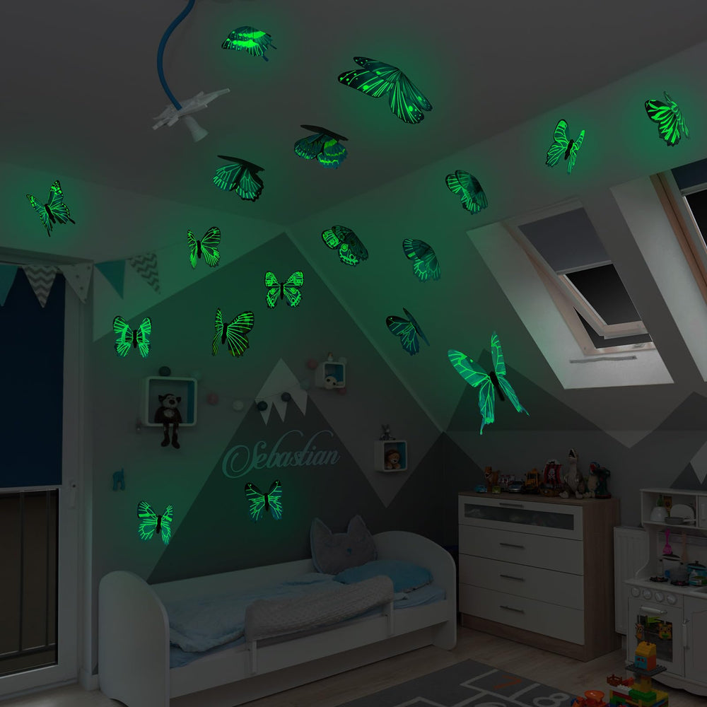 Jetec glow butterfly ceiling decal closeup reveals realistic 3D shimmer.