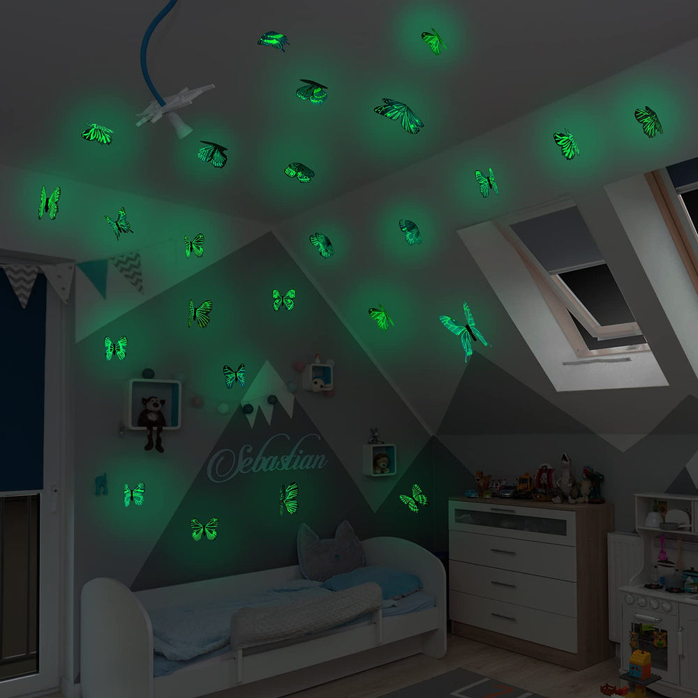 Jetec glow butterflies packaging shows 48 stickers and four adhesive pads.