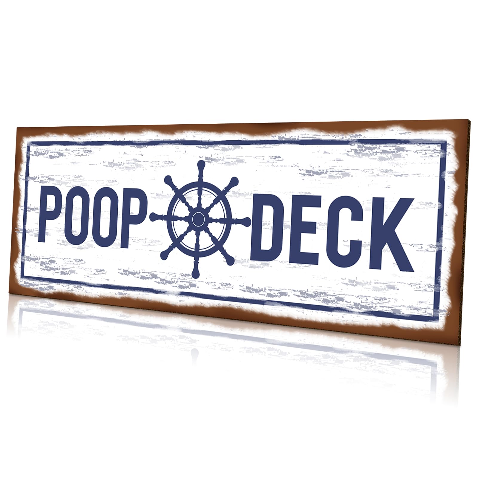 Jetec Poop Deck Sign white wood closeup showing rustic finish for coastal bathroom vibes