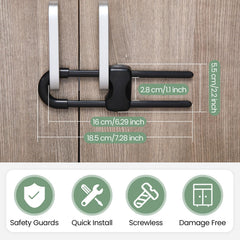 Jetec u-shape cabinet locks on knobs demonstrate secure accessibility for adults and child safety.
