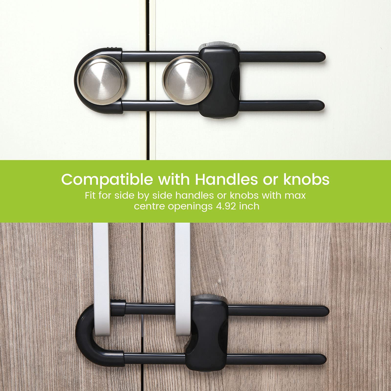 Jetec cabinet lock with U-shaped design showing adjustable knob fit.