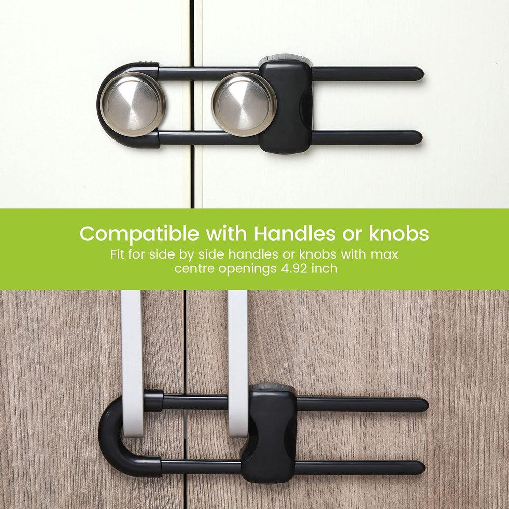 Jetec cabinet lock with U-shaped design showing adjustable knob fit.