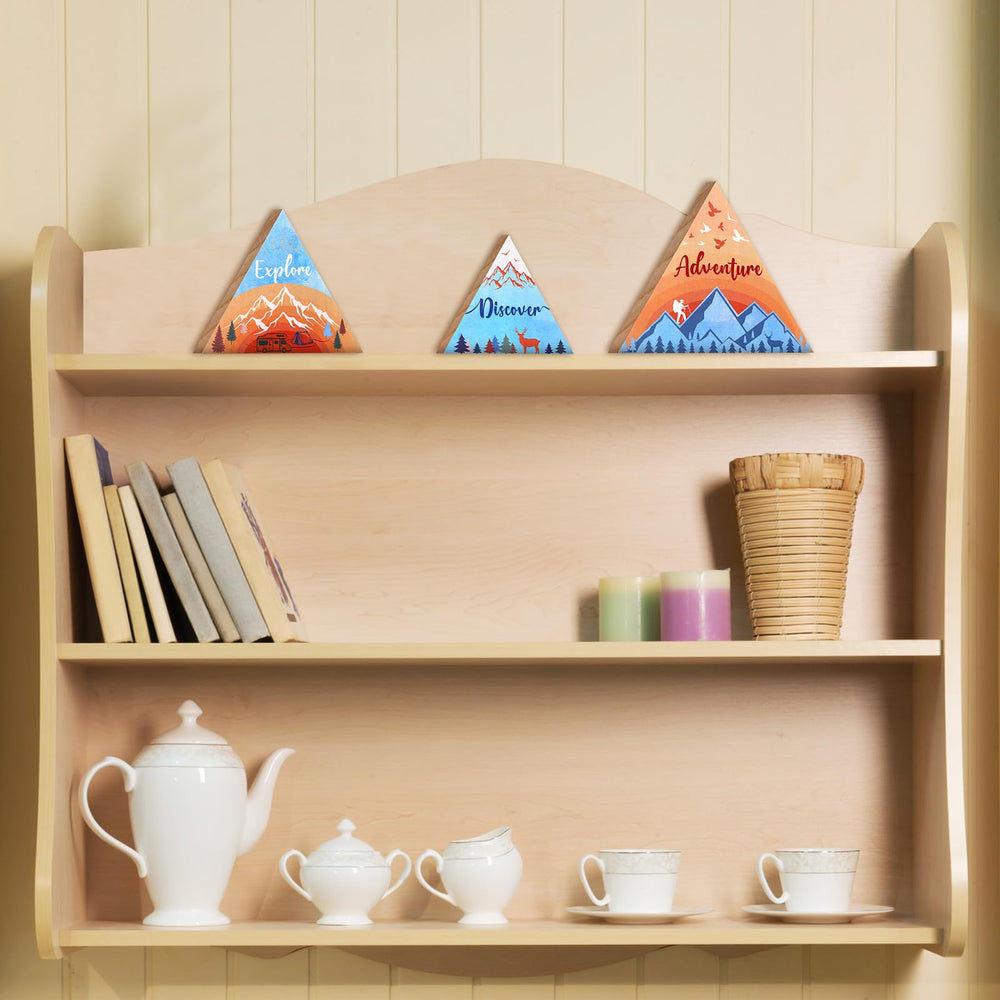 Jetec wooden mountain decor orange-blue closeup highlights UV-printed color and texture