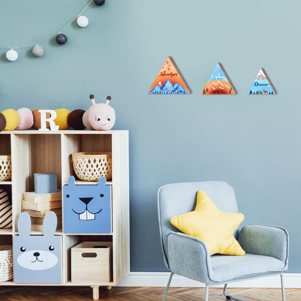 Jetec wooden mountain decor packaged 3-pieces shows versatile wall and shelf uses