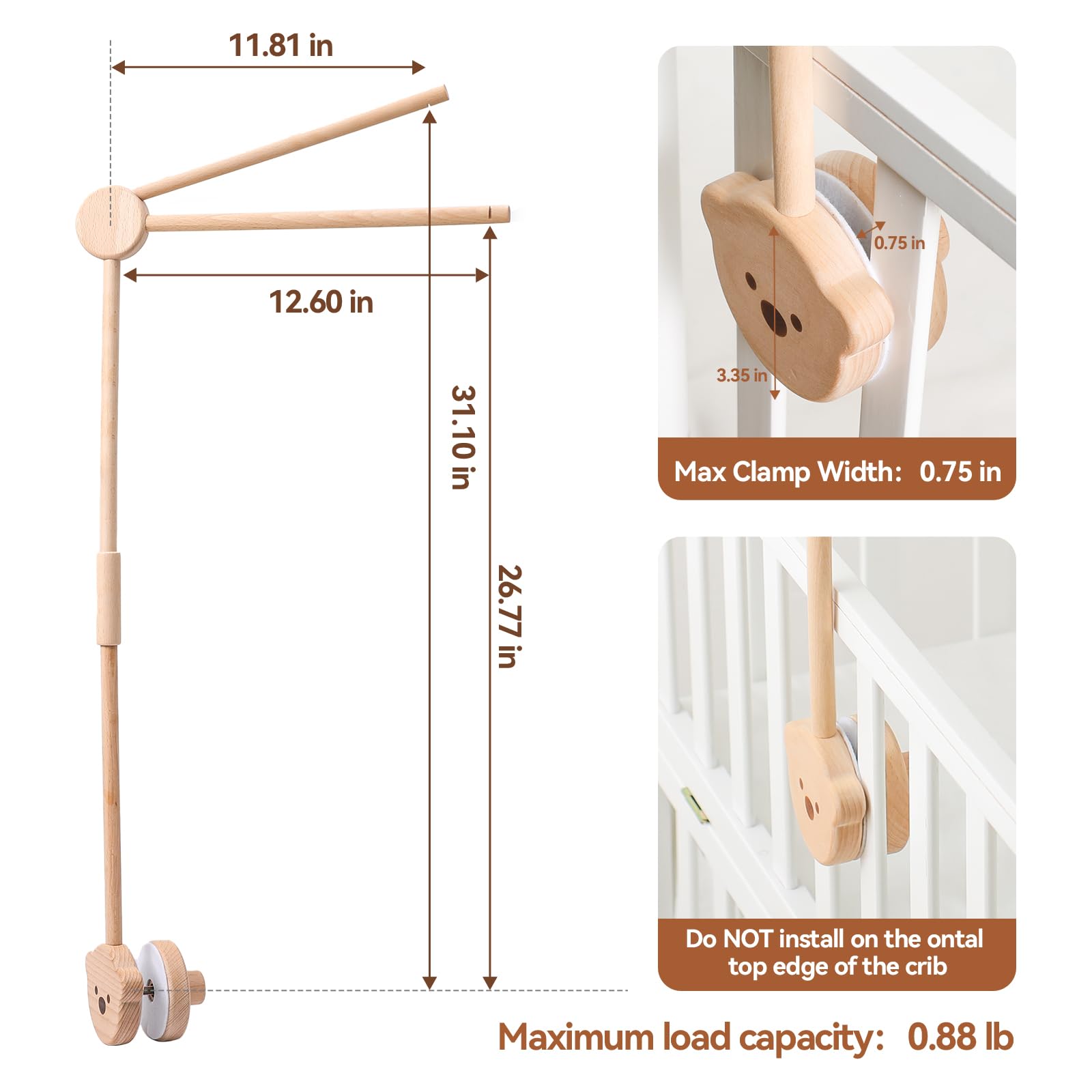 JETMHH 360-degree rotation crib arm enables easy centering over baby