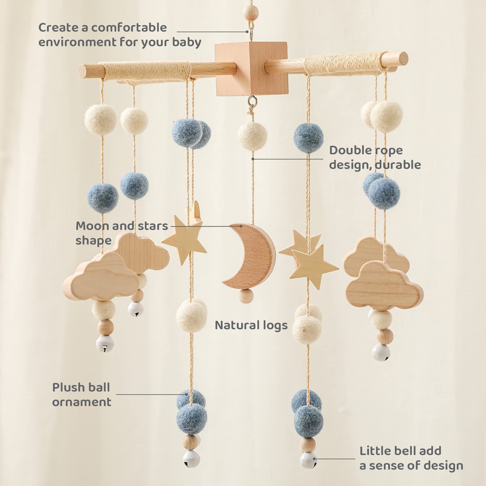 JETM·HH baby mobile felt balls closeup shows soft textures for sensory exploration