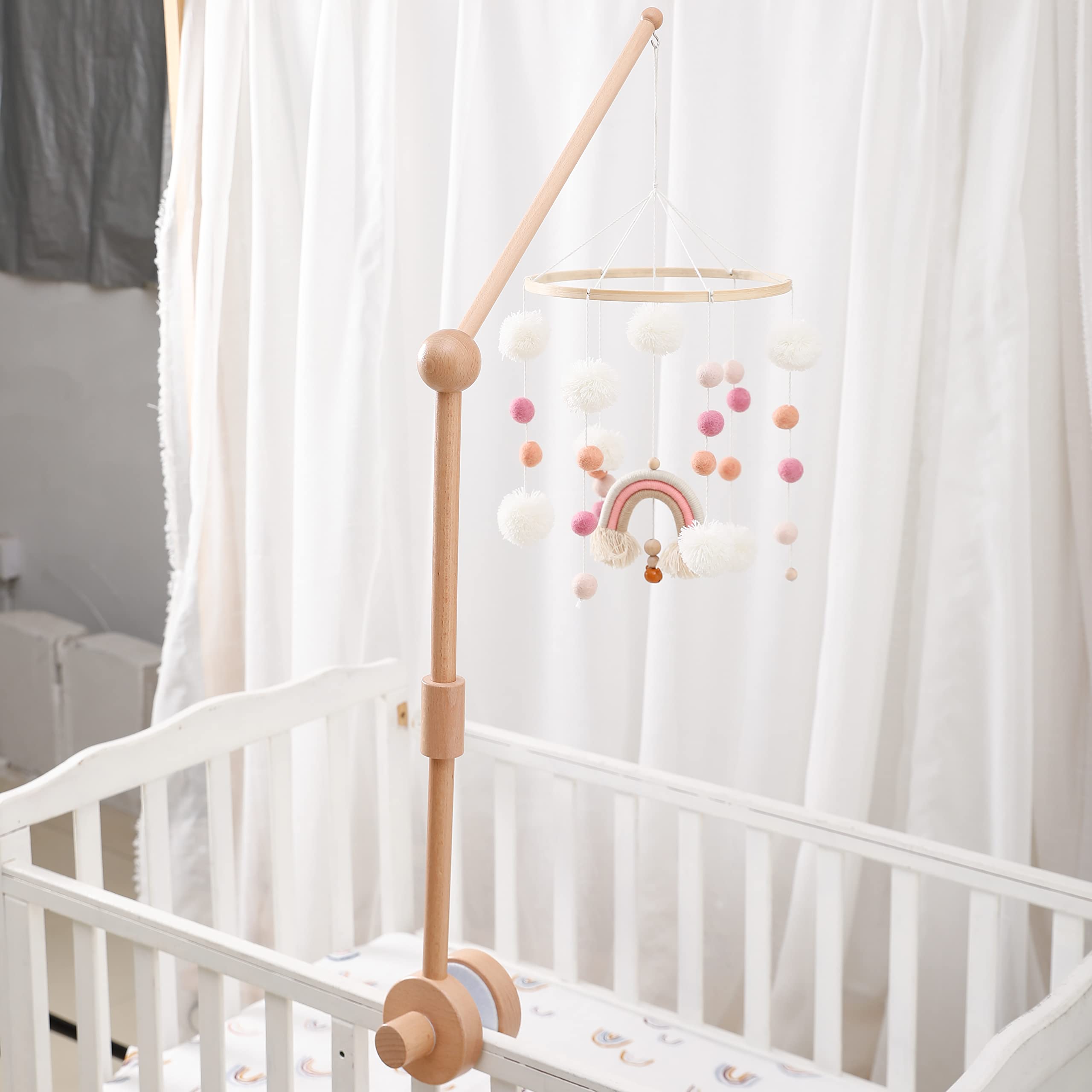 JETM·HH natural beech wood mobile arm for durable, odourless nursery use.