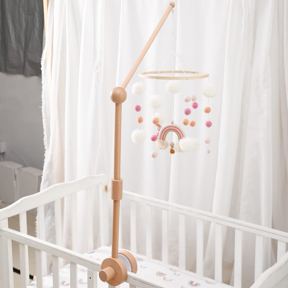 JETM·HH natural beech wood mobile arm for durable, odourless nursery use.