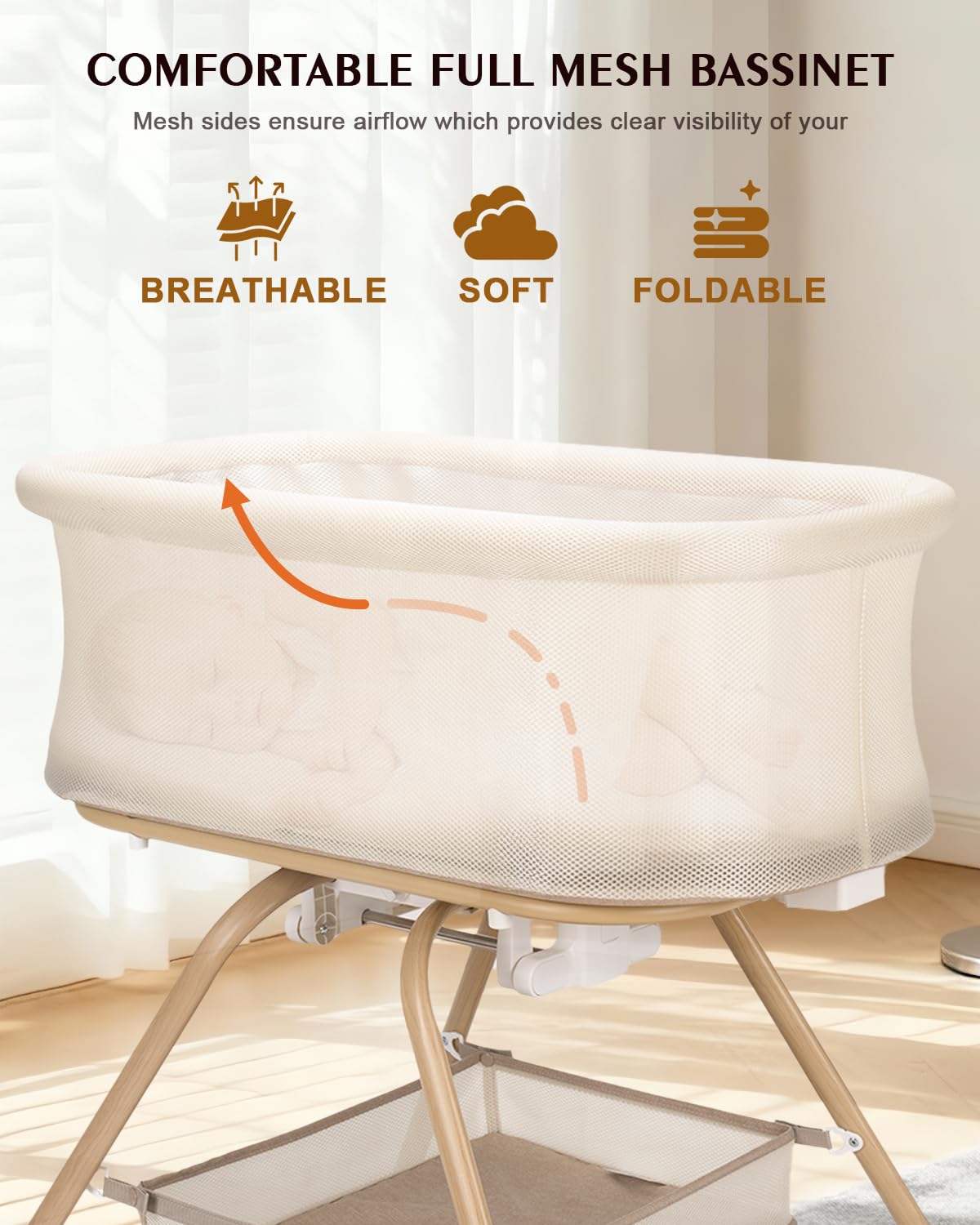 JevrJeur storage-basket invites convenient access to baby essentials.