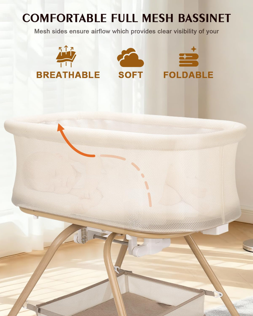 JevrJeur storage-basket invites convenient access to baby essentials.
