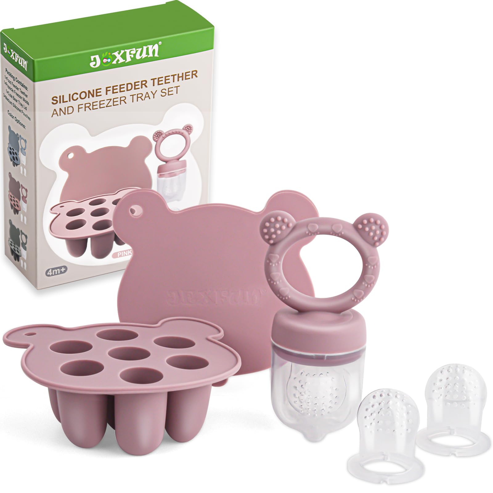 JEXFUN silicone baby feeder with fruit pouch supports safe self-feeding