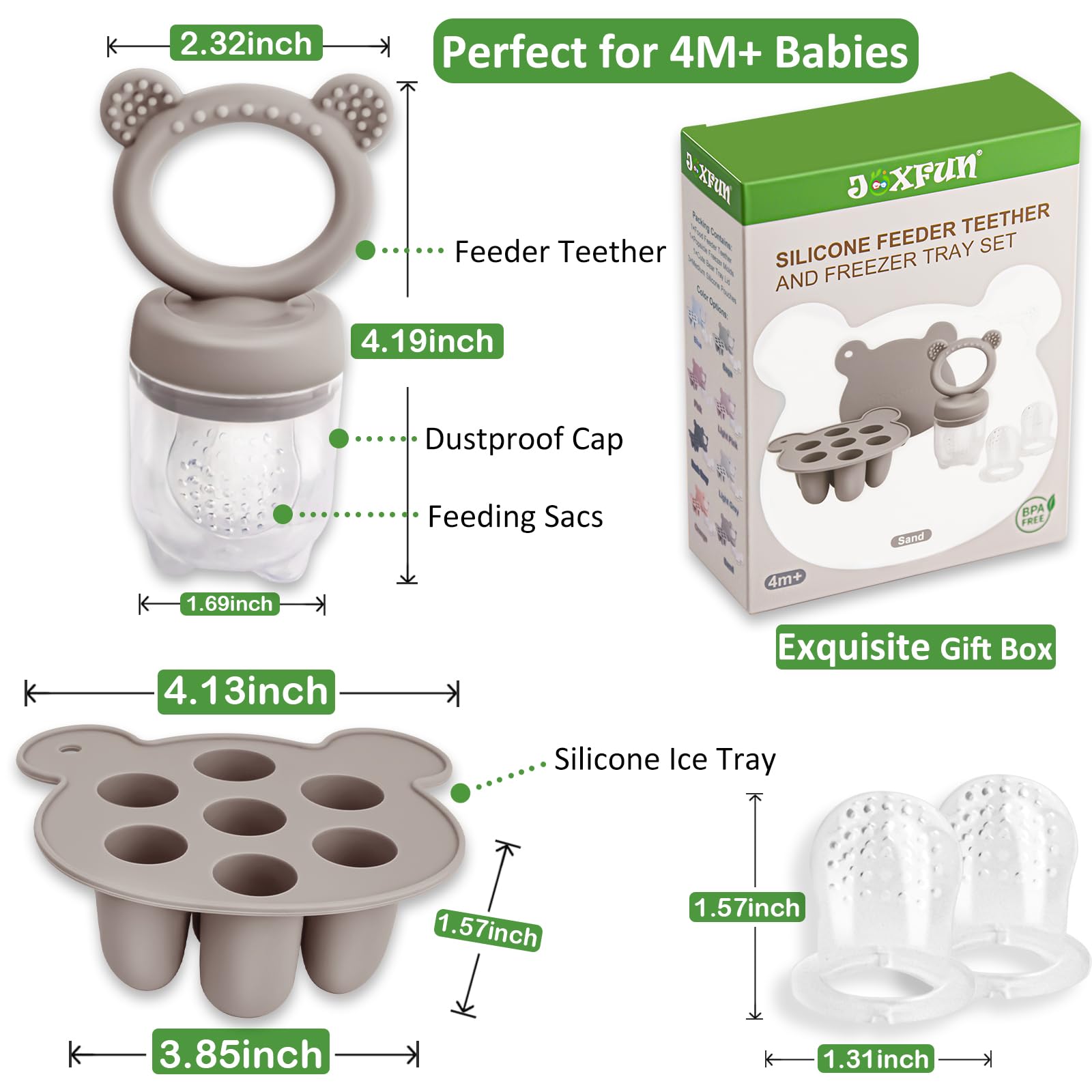 JEXFUN silicone teething-friendly design soothes sore gums.