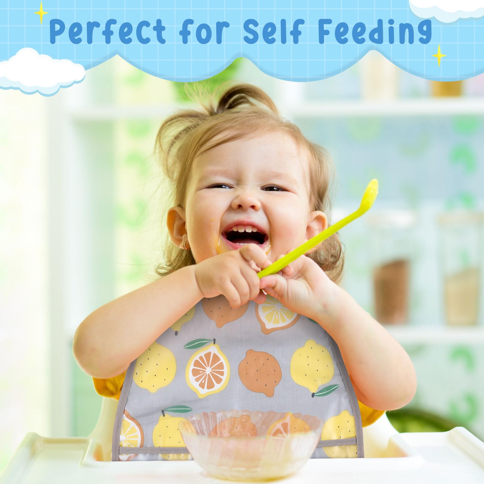 Jeyiour 12-pack flowers-pocket bib adds color and keeps meals tidy