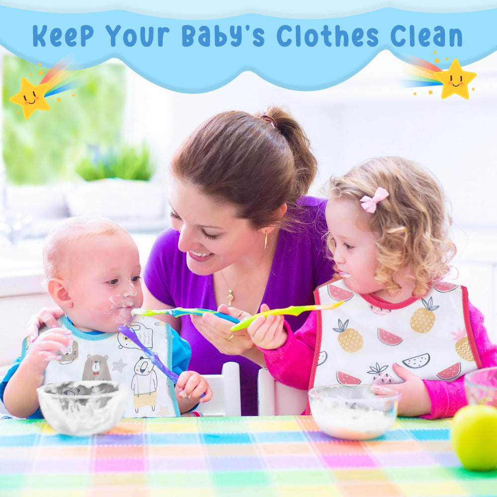 Jeyiour 12-pack forest-pocket bib supports easy wiping and reuse after meals