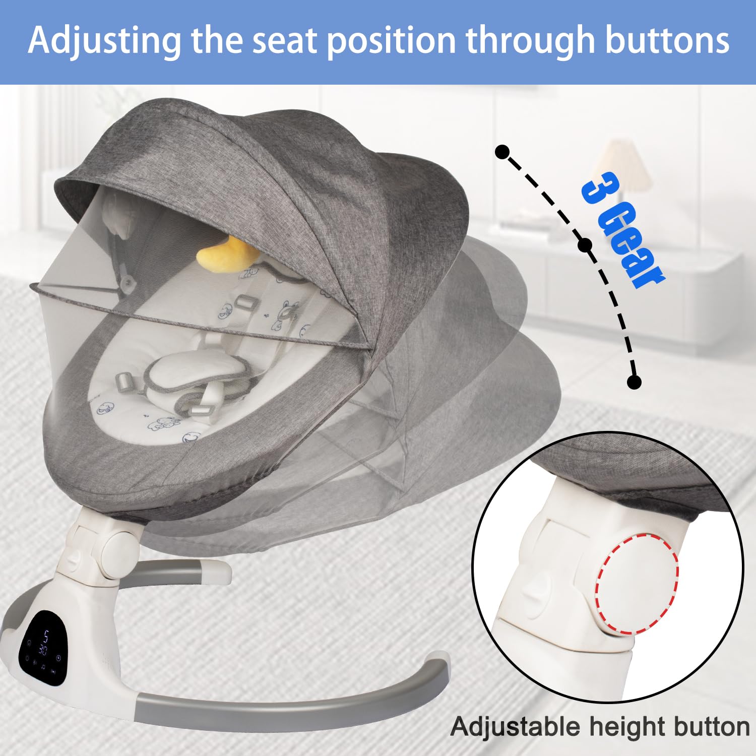 JFOVMCYG baby swing Bluetooth touch screen music adds interactive lullabies.