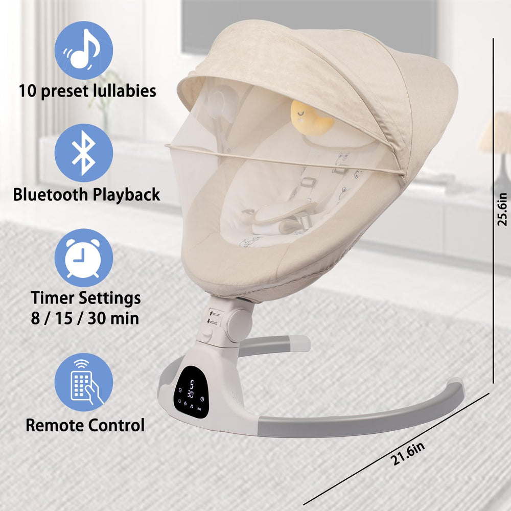 JFOVMCYG baby swing ivory white folded for storage demonstration