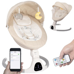 JFOVMCYG baby swing ivory white front view with secure 5-point harness