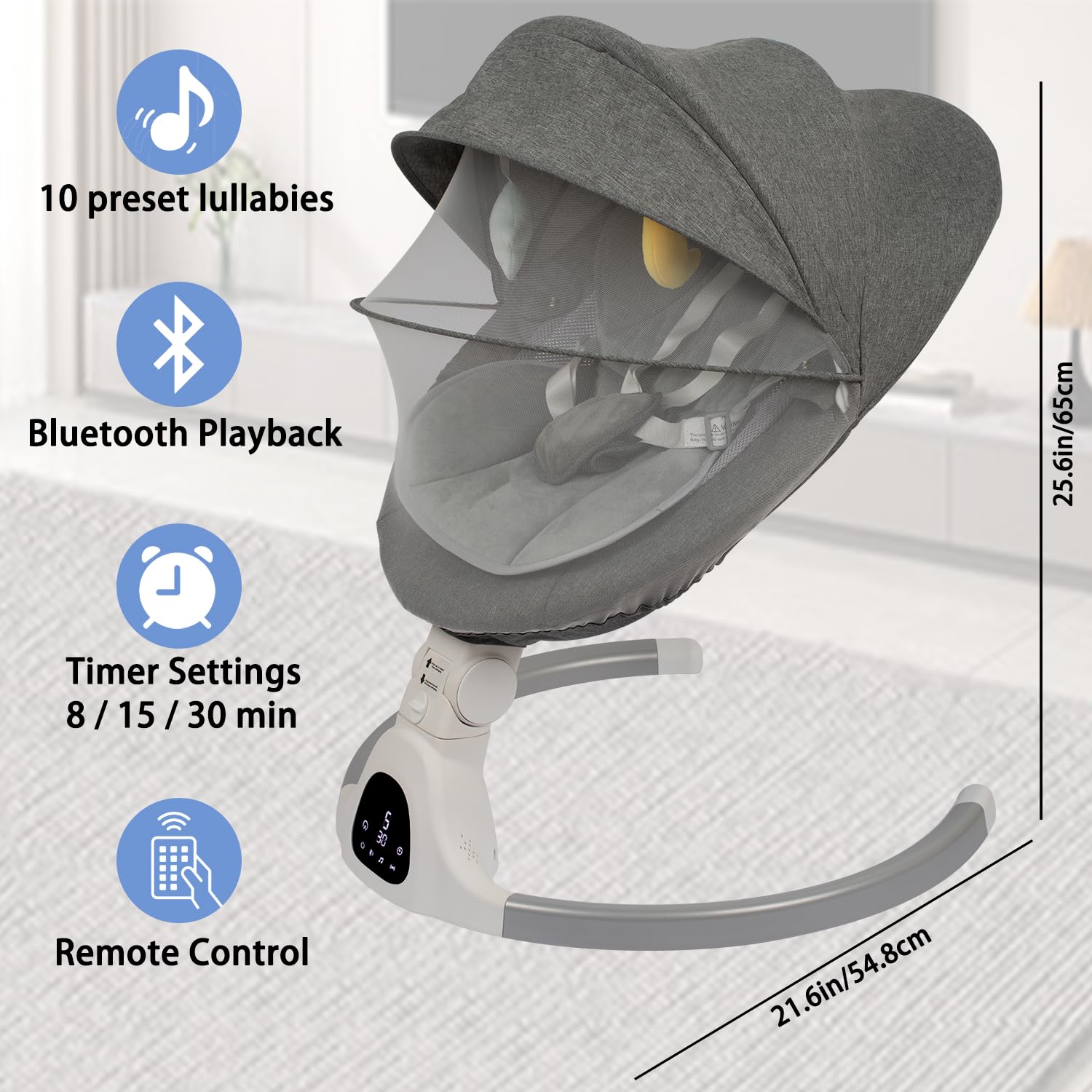 JFOVMCYG electric baby swing gray indoor-outdoor use for versatile spaces
