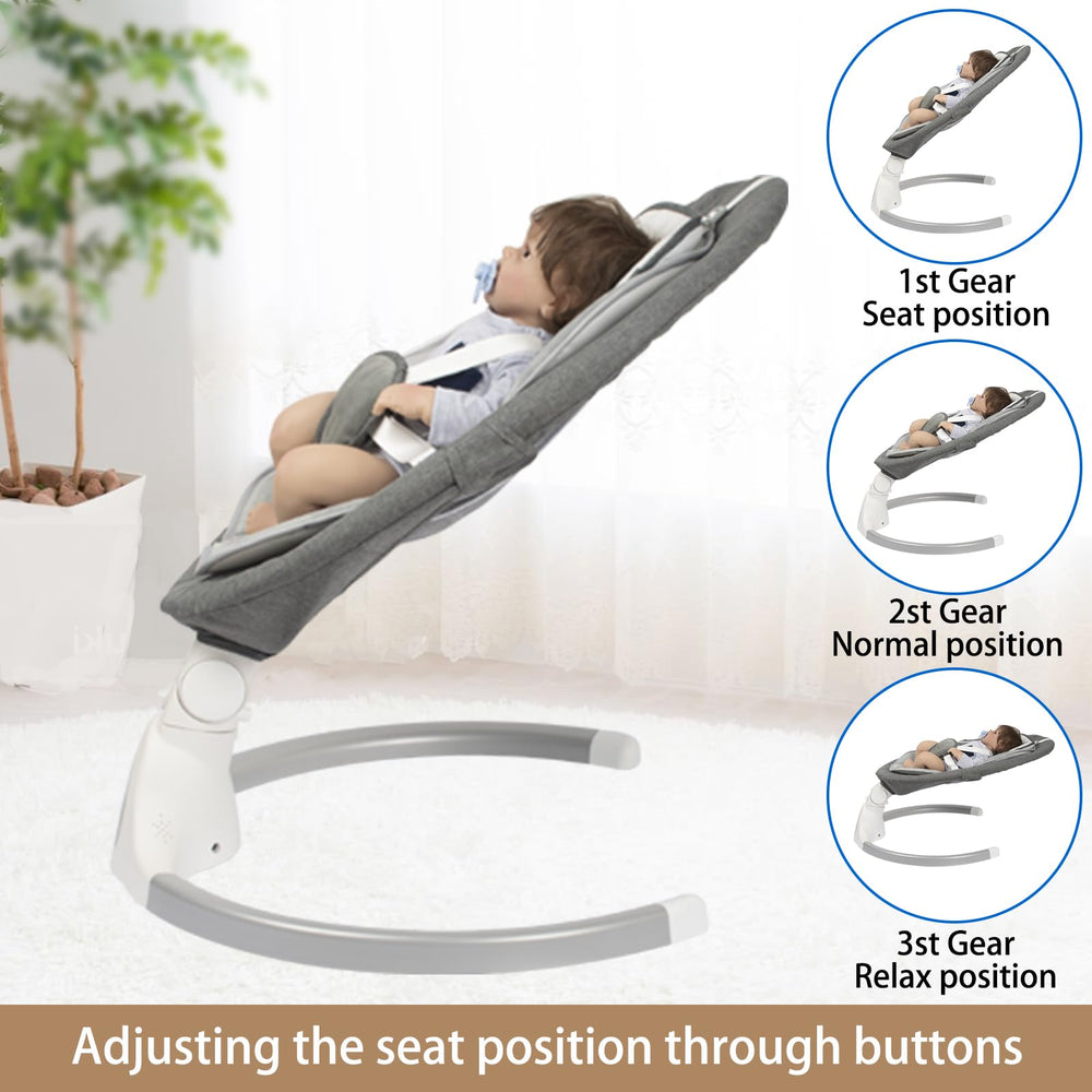 JFOVMCYG electric baby swing gray seat detail highlighting soft washable fabric