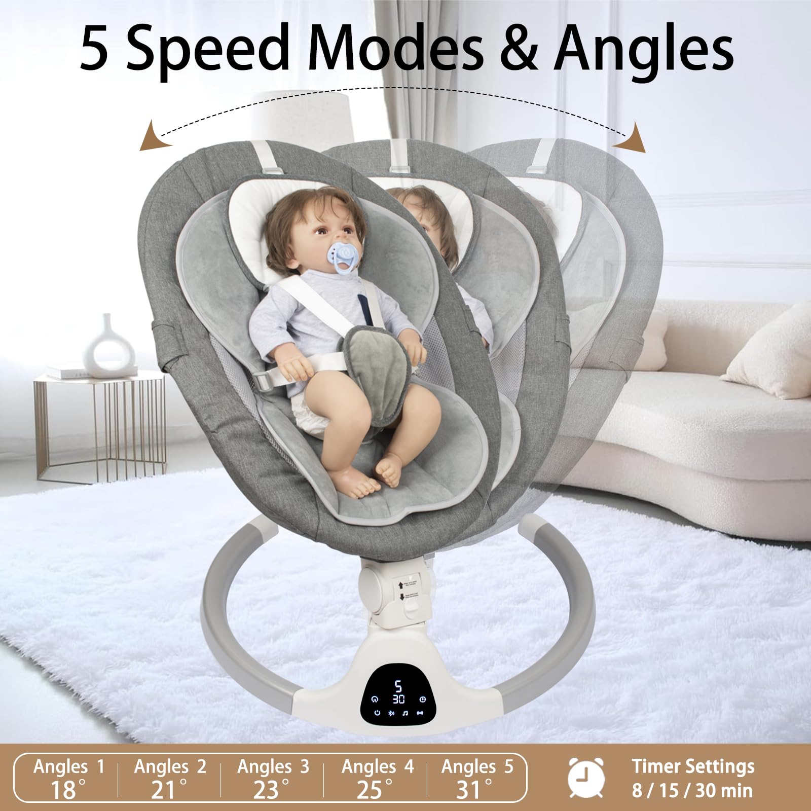 JFOVMCYG electric baby swing gray with remote for convenient control
