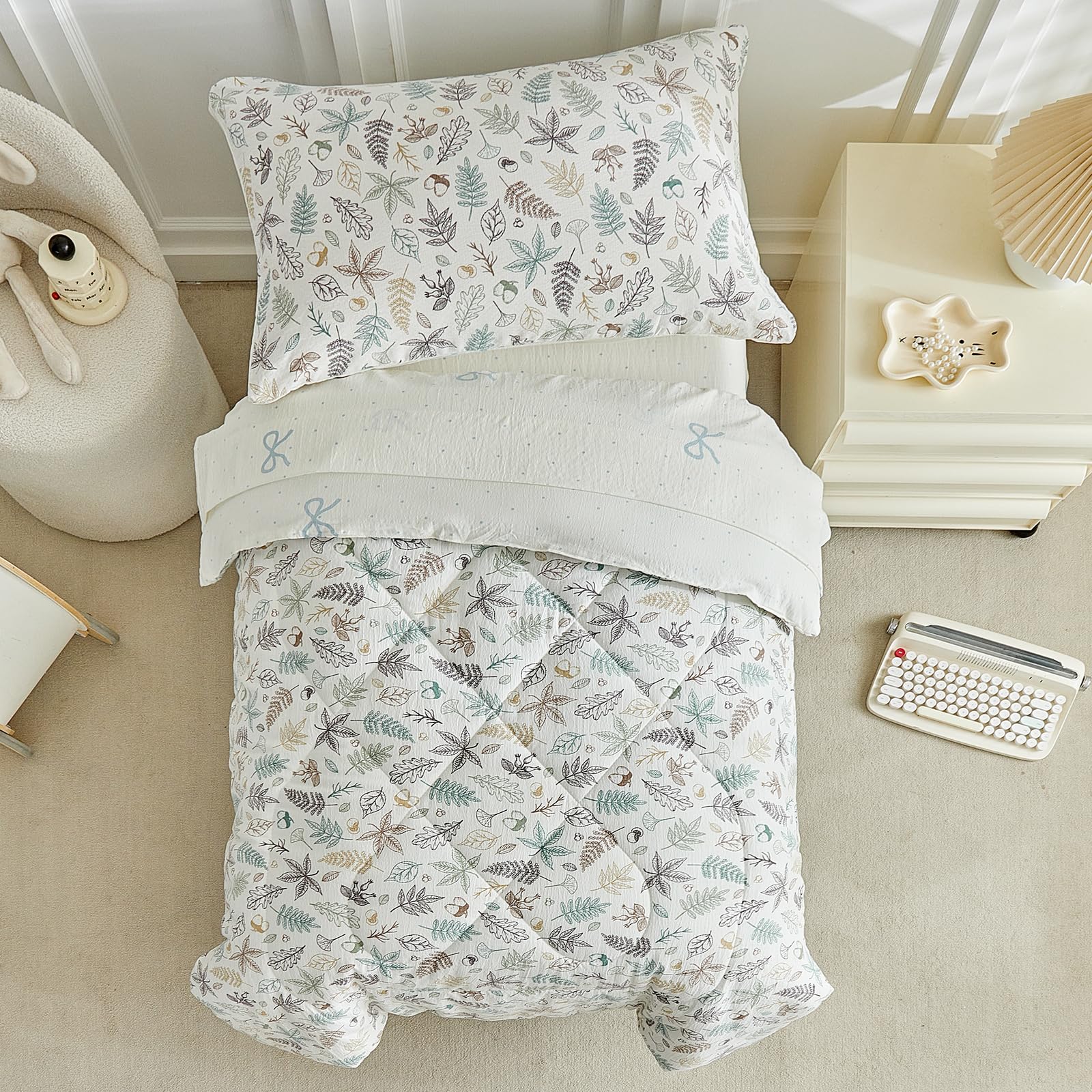 JHCHMX leaves-pattern toddler fitted sheet snug secure fit