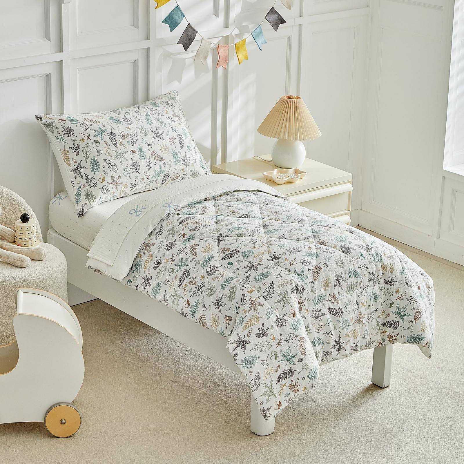 JHCHMX leaves-pattern toddler flat sheet gentle skin comfort
