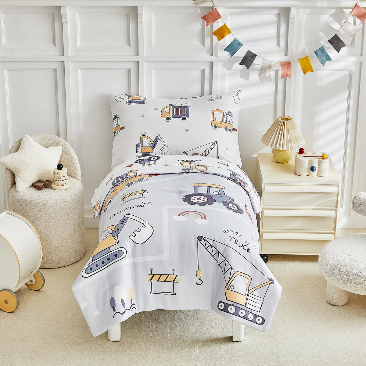 JHCHMX Excavator Pattern Comforter for cozy, toddler-friendly nights.